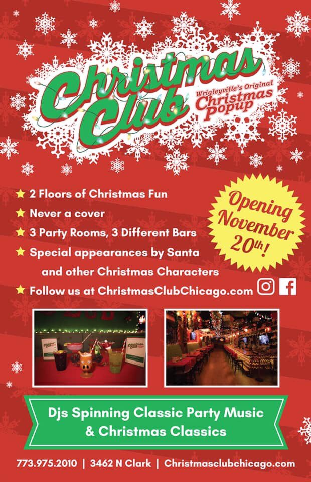 ChristmasClubCC's tweet photo. Tonight’s the night! Doors open at 5! 🎄🎅🏼⛄️ 🎁 🦌 #christmasclubchi #openingday #popup #nocover https://t.co/k80MHRuq3G