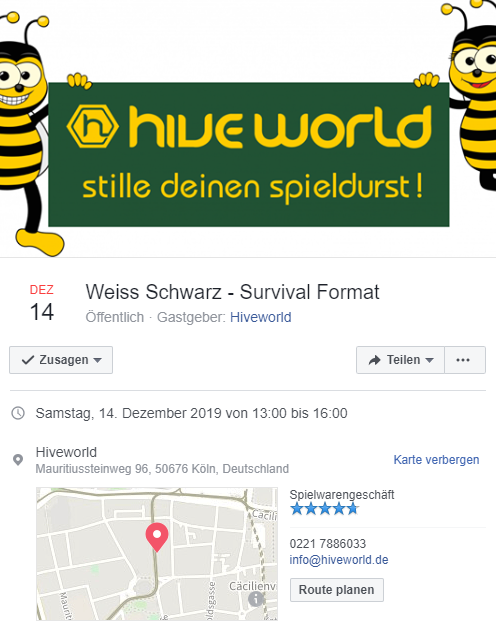 _GermanWS's tweet photo. Das letzte #ws #wstcg #ws2tcg Turnier diesen Jahres des @HiveworldKoeln findet am 14.12. statt.
https://t.co/rAhYwpPd68
Da diese #WSEL #WSEL2019 Saison zu Ende ist (und am gleichen Wochenende in Rom das Finale steigt), spielen wir statt NeoStandard ein FunFormat, "Survival". https://t.co/x4WMLX5dHT