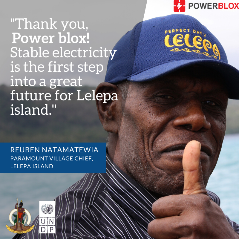 power_blox's tweet photo. Paramount Chief Reuben of Lelepa island believes there is only good in stock for his community. Five community buildings are already powered with @powerblox, an innovative Swiss concept for supplying electricity to #offgrid communities.
https://t.co/atlWy0kOLl https://t.co/xUKdWyF46R