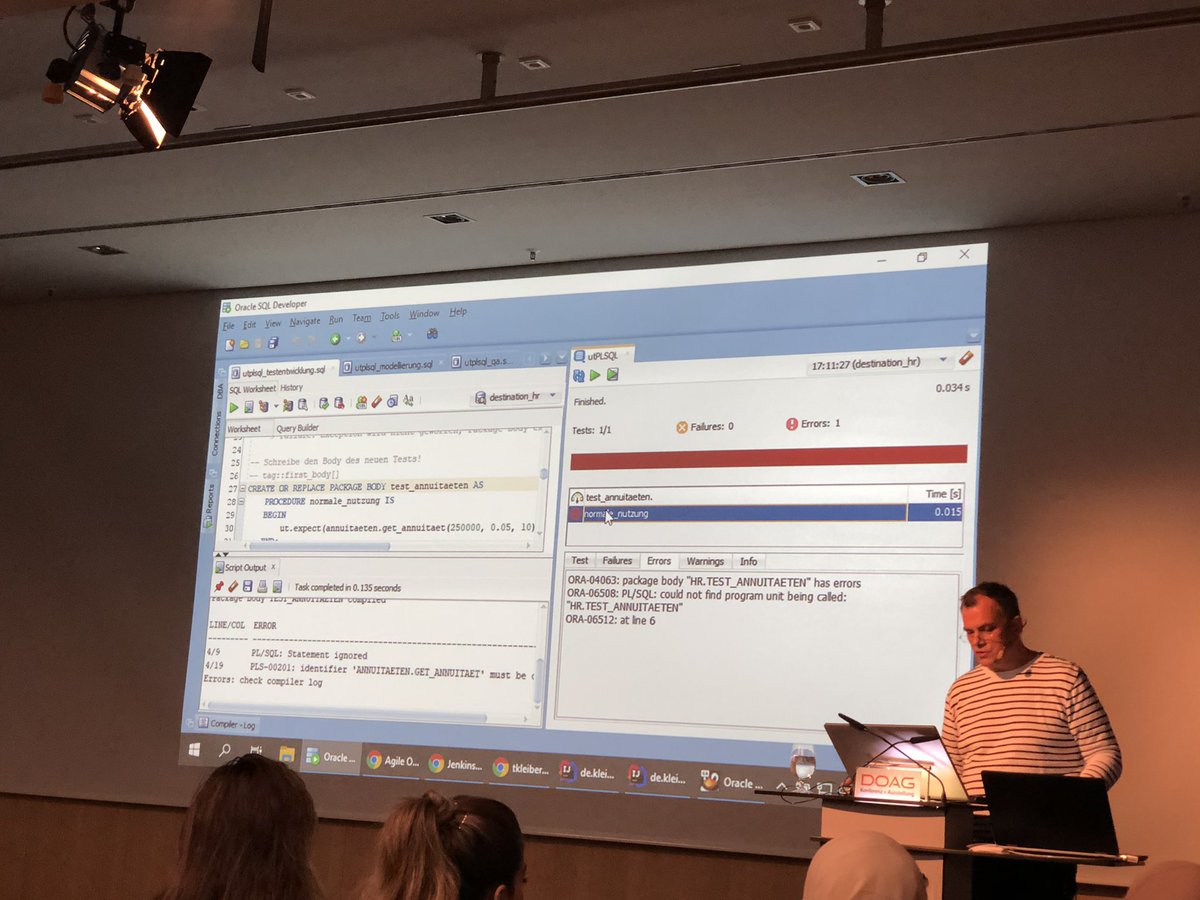 phsalvisberg's tweet image. TDD live demonstrated by @develishdevelop at #DOAG2019 with the #utPLSQL extension for @OracleSQLDev.
