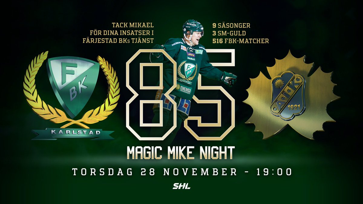 farjestad_bk's tweet photo. Tack Mikael för dina år i Färjestad BK och alla dina trollkonster, torsdag 28/11 är en kväll vi tillägnar dig! Biljetter från endast 65:- hittar du här https://t.co/LYQOsbt40m Var en del av hyllningskvällen du också, redan över 6000 sålda biljetter! TACK MAGIC MIKE! #fbkse https://t.co/Xre5co7oeC