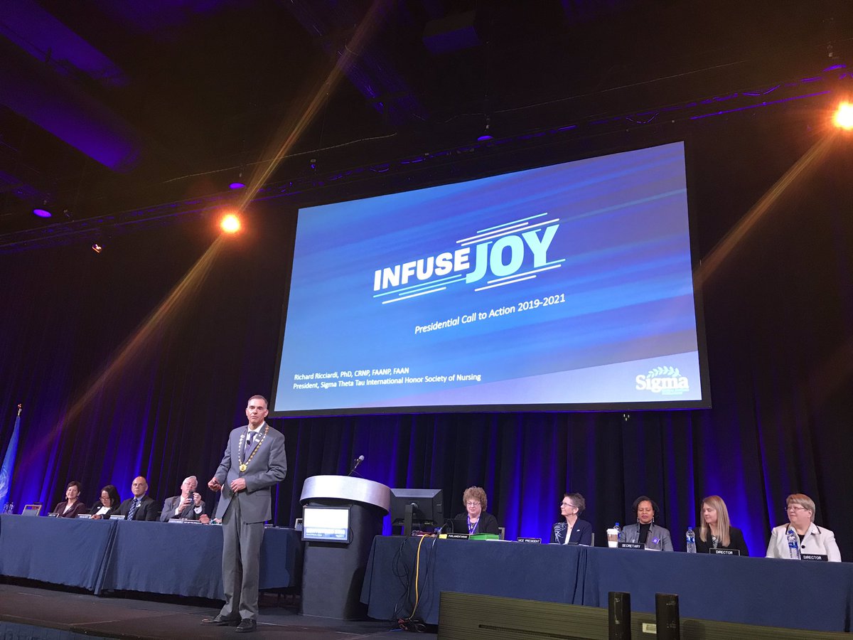 jen_graber's tweet photo. Getting ready to hear about the new presidential call to action @SigmaNursing @BetaXiBird @RichardRicciar3 #SigmaConv19 #InfuseJoy https://t.co/Q7xh8qSZkY