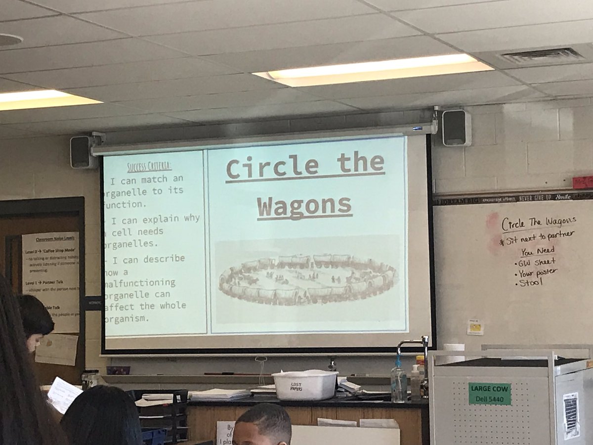 LaceyKaye24's tweet photo. Science class was having a great discussion through a “Circle the Wagons” method. Mrs. Peterman found such a creative way for students to talk about their discoveries with organelles and diseases from the poster project and gallery walk they did. Way to go teach!!! #BMS https://t.co/iSkKCv4HNH