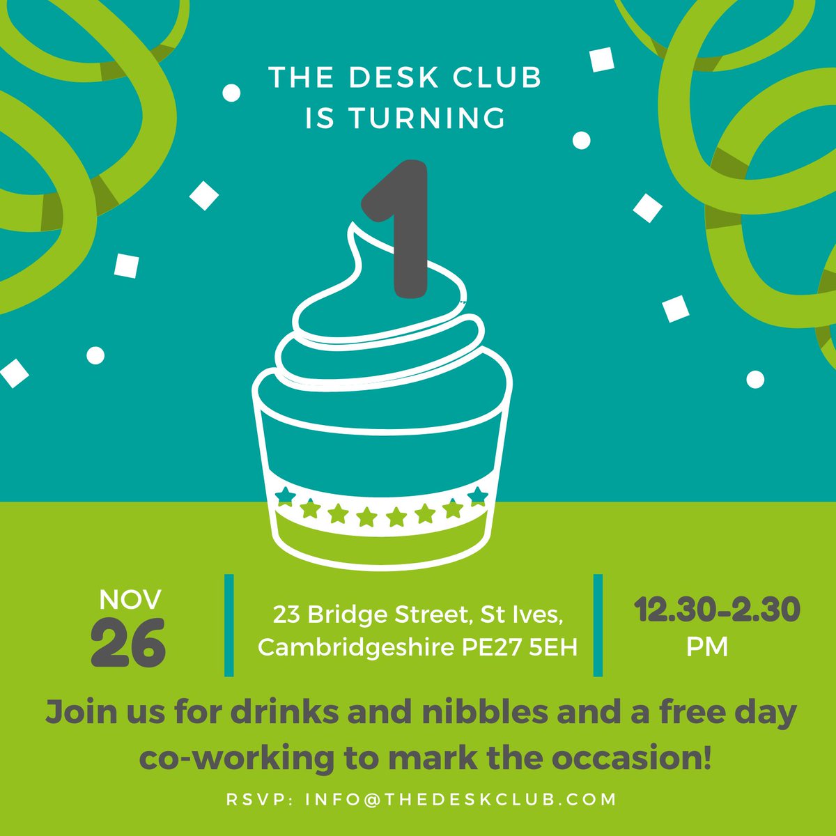 TheDeskClub's tweet photo. Come and join us for a free day of #coworking at @TheDeskClub in St Ives on Tuesday 26th and help us celebrate our 1st birthday at the same time. https://t.co/YZXIuaw5NK