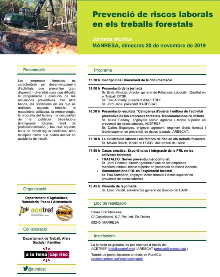 enscat's tweet photo. Assistint interessant Jornada organitzad per #ACETREF #ARESCAT @agriculturacat
Professional,quan treballis a bosc,NO te la juguis! ..Tens molt a GUANYAR complint amb la Norma en matèria d Seguretat Laboral..de tu depèn!!
TolerànciaZERO amb els Riscos a la feina @alafeinacaprisc https://t.co/UdWeFPHwBG