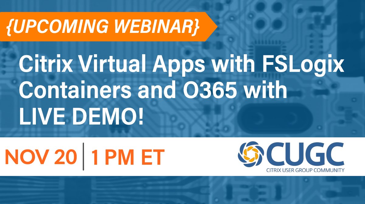 myCUGC's tweet image. Less than an hour until @janikohonencom and @Deyda84 take the #myCUGC webinar stage to talk about #CitrixVirtualApps with FSLogix Containers and #O365! They&apos;ll be showing a LIVE DEMO as well!

Join us: bit.ly/2q9FSCy