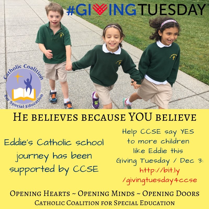 YOU believe in THEM. Together - you &amp; our students - are #OpeningHearts #OpeningMinds #OpeningDoors. Join us this #GivingTuesday - Dec 3. bit.ly/givingtuesday4… #BelieveInMe #InclusiveEducation in #CatholicSchools