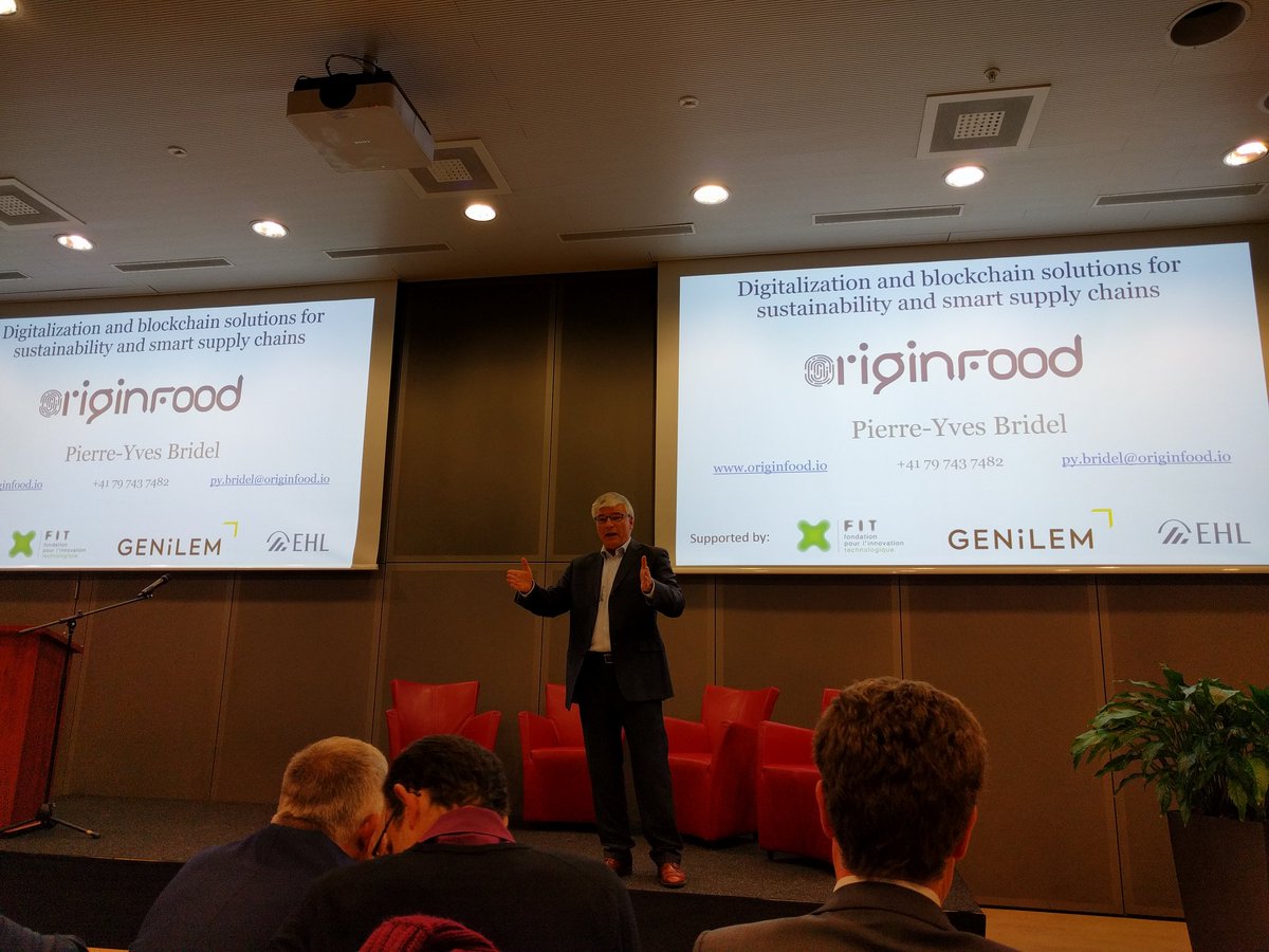Innovaud's tweet photo. Digitalisation and blockchain solutions for sustainability and smart supply chains in food #tracibility #foodTech "How @originfood can build #trust in your food" quote Pierre-Yves Bridel from OriginFood @FIT_fund #VDtech https://t.co/RFewBcnPjc