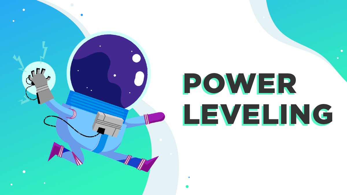 Glitchnaut raising a hand wearing a power glove, text reads "Power Leveling"