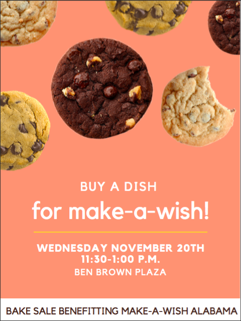 FebreyHaley's tweet photo. Bake Sale @ Samford Sorority Quad benefiting Make-A-Wish Alabama! Come! https://t.co/5PTVEhnE32