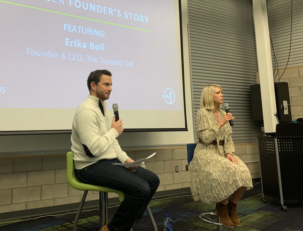 Rev1Ventures's tweet photo. “Things happen. You get knocked down. But are you going to get back up? That’s what matters.” @TheToastedOat CEO, Erika Boll 👊💪 https://t.co/UJcsI0LrNF
