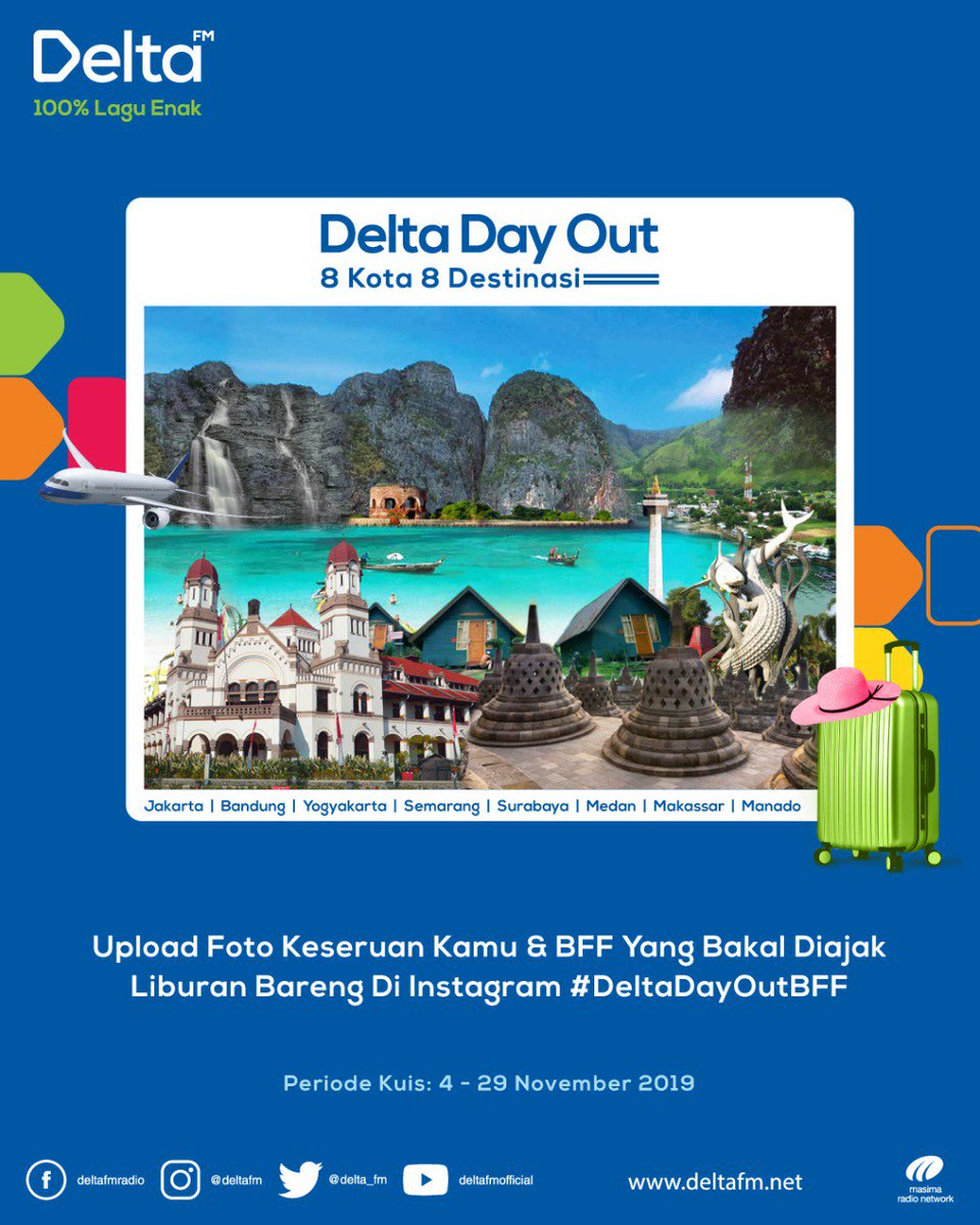 Delta_FM's tweet photo. Upload serunya kamu bareng BFF di Instagram karena siapa tahu kamu yang beruntung buat dapetin liburan gratis di #DeltaDayOutBFF.
Info lengkapnya bisa kamu dengerin cuma di Delta FM. #DeltaDayOut https://t.co/HKPrXM0s8P
