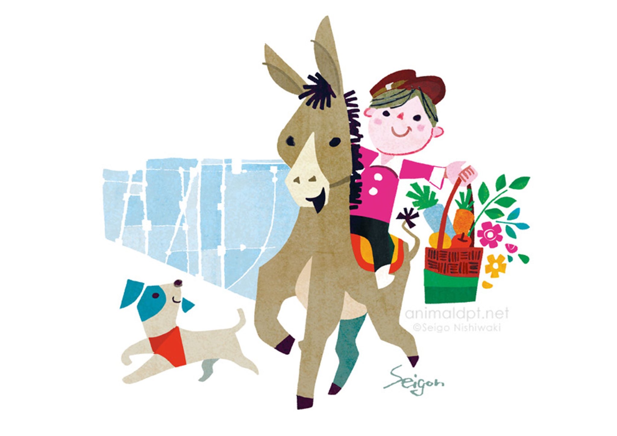 西脇せいご Seigo Nishiwaki Illustrator 秋の収穫 連投 背景を足してみた はてさて ロバ 動物イラスト Illustration Animal Donkey イラストレーション Sketch おえかきずかん 犬 犬イラスト 収穫の秋 Dog 野菜のイラスト Harvest 馬