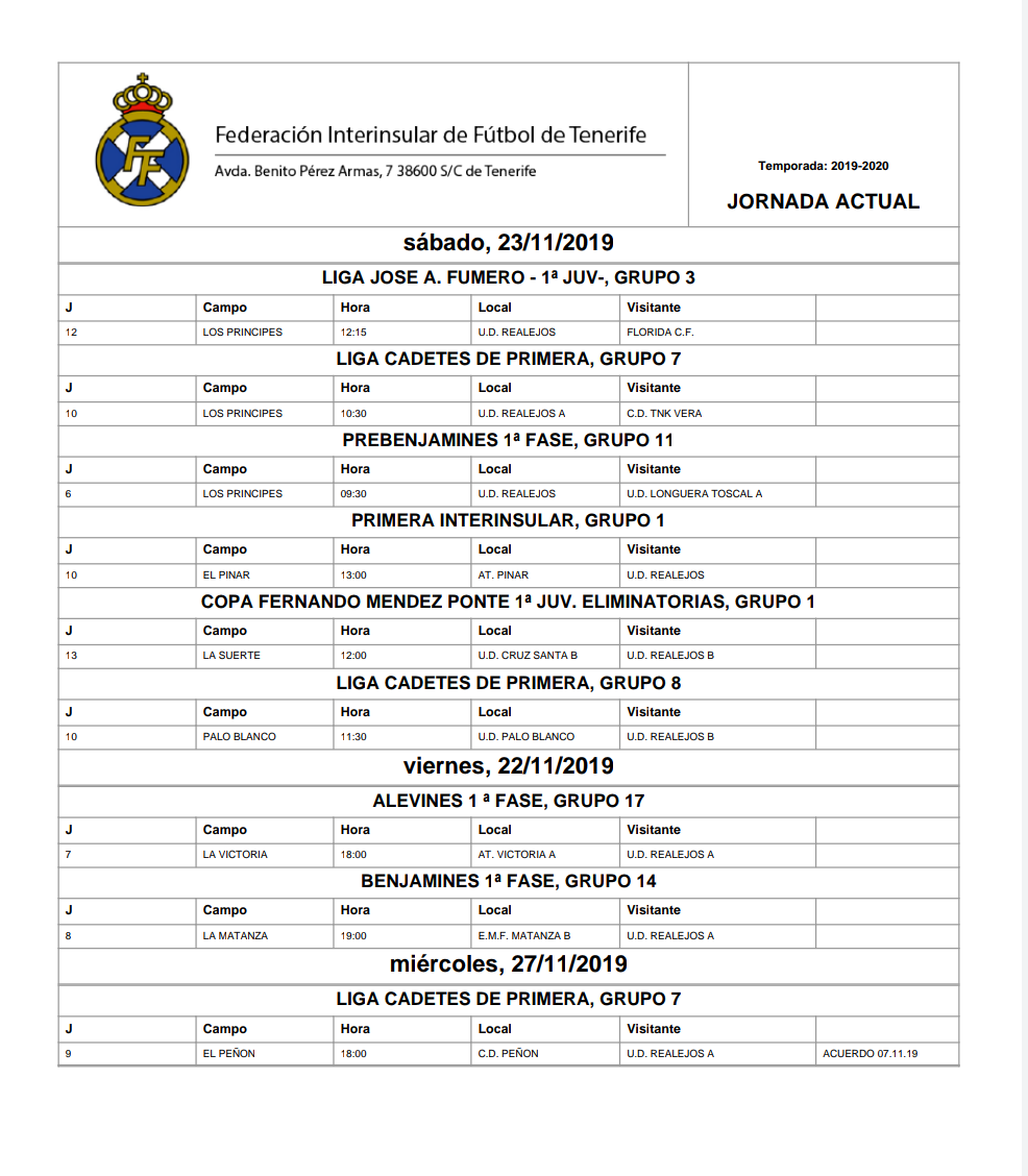 Horario de los partidos oficiales para nuestros equipos en la actual jornada.
    #AdelanteRealejos
    #SomosUDR