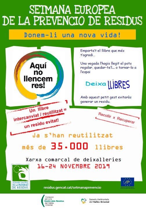 cresidusvo's tweet image. #DeixaLlibres durant la Setmana Europea de la Prevenció de Residus a la xarxa de deixalleries comarcal. Vine a buscar un llibre i #reutilitza @cresidusvo  #EWWR #EWWRCat #EWWR2019 #ReduceYourWaste.