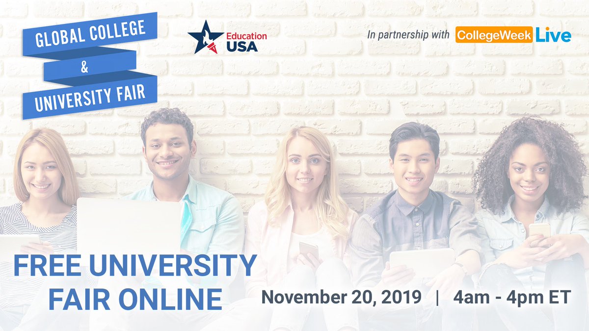 TODAY: Free university fair online on <a href="/CollegeWeekLive/">CollegeWeekLive</a> from 4am-4pm ET! Join the conversation now! bit.ly/2tuKWy0 #IEW2019