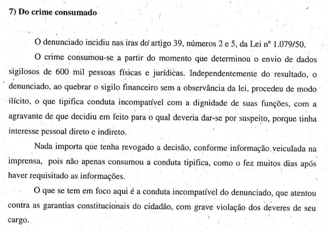 letsaguiar's tweet photo. Alô, @davialcolumbre, #PautaLogoAlcolumbre tb o impeachment de Dias Toffoli, todo o embasamento técnico está neste documento da @JanainaDoBrasil em que "o crime consumou-se a partir do momento que determinou o envio de dados sigilosos de 600 mil pessoas físicas e jurídicas”. https://t.co/xIXbJLQSYv