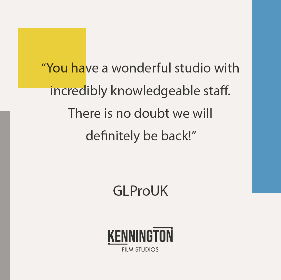 KenningtonFilm's tweet photo. We love what we do and there's simply nothing better than hearing back from a satisfied client - we look forward to working together soon GLProUK👌🎬 #customersatisfaction #happycustomer #review #kenningtonfilmstudios #contentproduction #allinadayswork https://t.co/EKokqLIk73