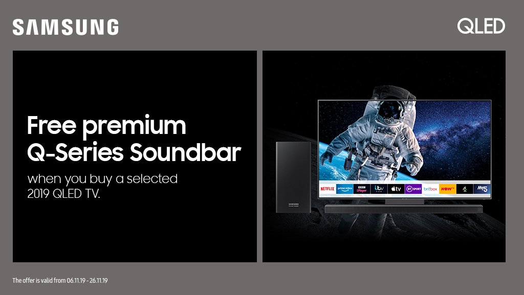 Hughes (@hughesdirect) on Twitter photo Enhance your cinematic experience from the comfort of your own home and grab a premium Q-Series Soundbar for free when you buy a selected 2019 <a href="/SamsungUK/">Samsung UK</a> #QLED TV.
Take a look at this amazing #deal here ->
hughes.co.uk/promotions/sam… Enhance your cinematic experience from the comfort of your own home and grab a premium Q-Series Soundbar for free when you buy a selected 2019 <a href="/SamsungUK/">Samsung UK</a> #QLED TV.
Take a look at this amazing #deal here ->
hughes.co.uk/promotions/sam…