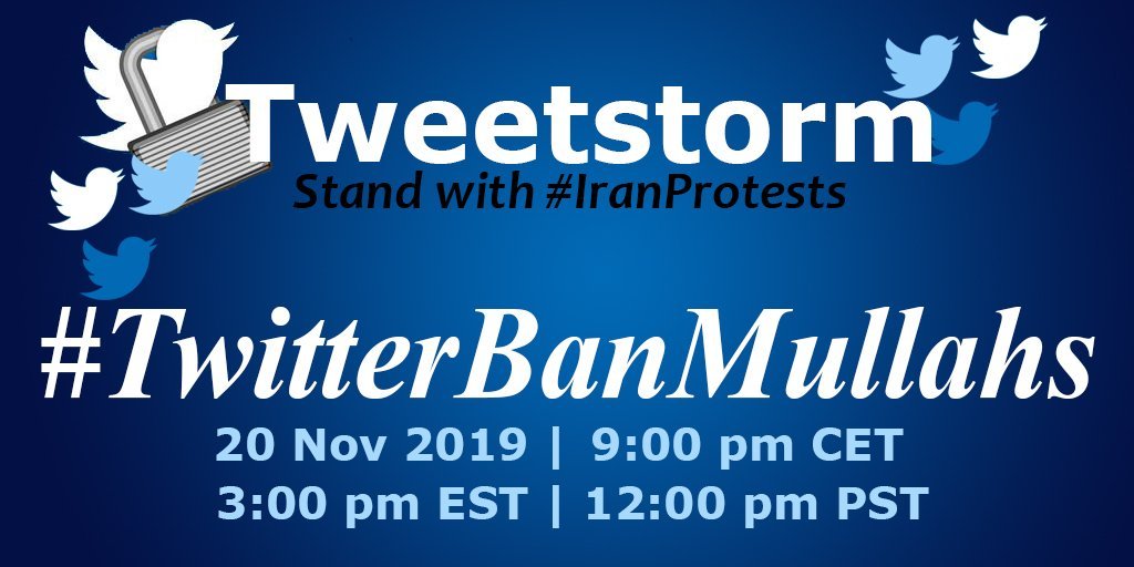 IranNW's tweet photo. Join our campaign for #TwitterBanMullahs to voice your outrage over the #Iran rgm using Twitter while implementing a 90hr internet blackout for the #Iranian people to hide the brutal killing of protesters in #IranProtests. EVERY TWEET MATTERS. https://t.co/yRUJumCWXI