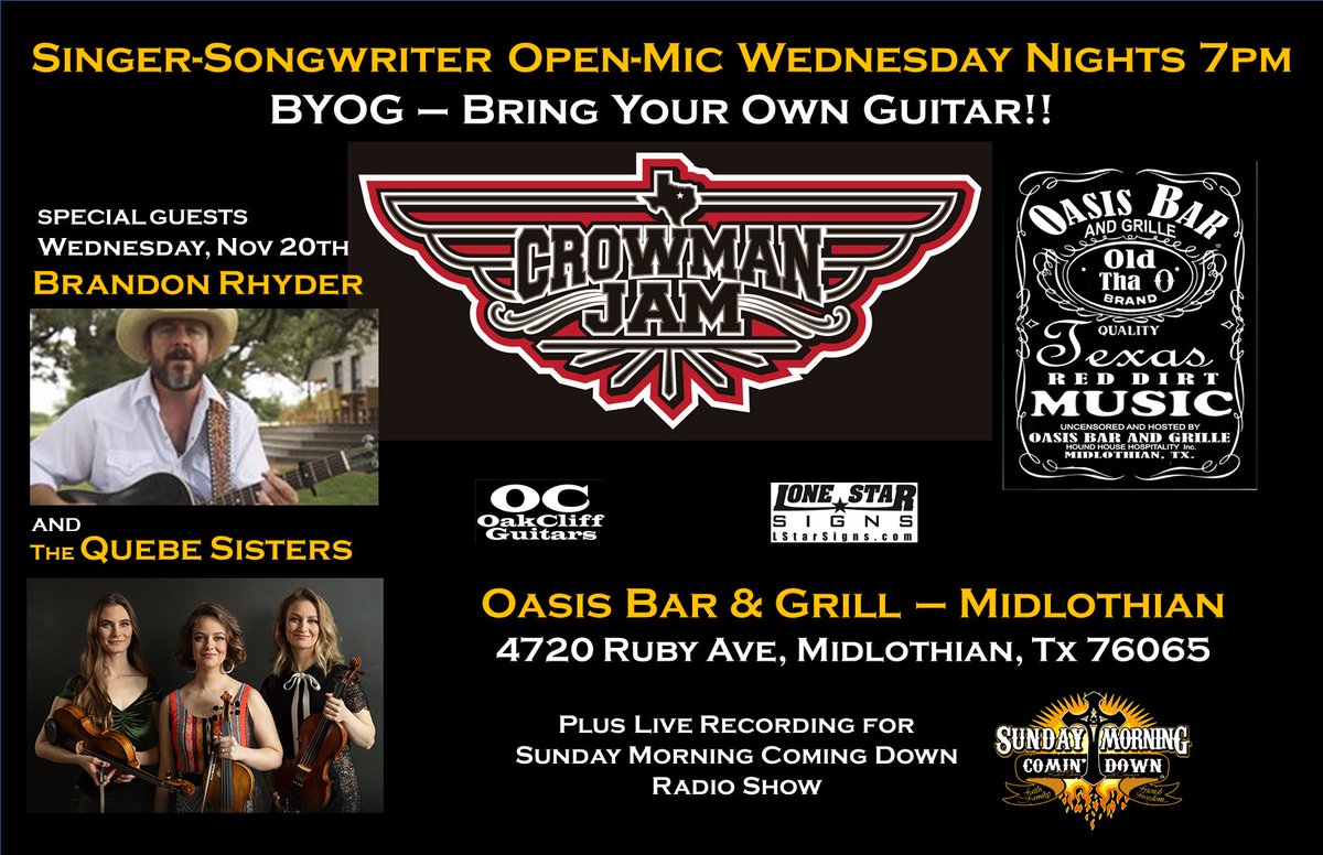 QuebeSisters's tweet photo. Come out to the Crowman Jan in Midlothian, TX tonight when we record live radio for @921HankFM! #CrowmanJam #HankFM https://t.co/2Jzb8M2v1C