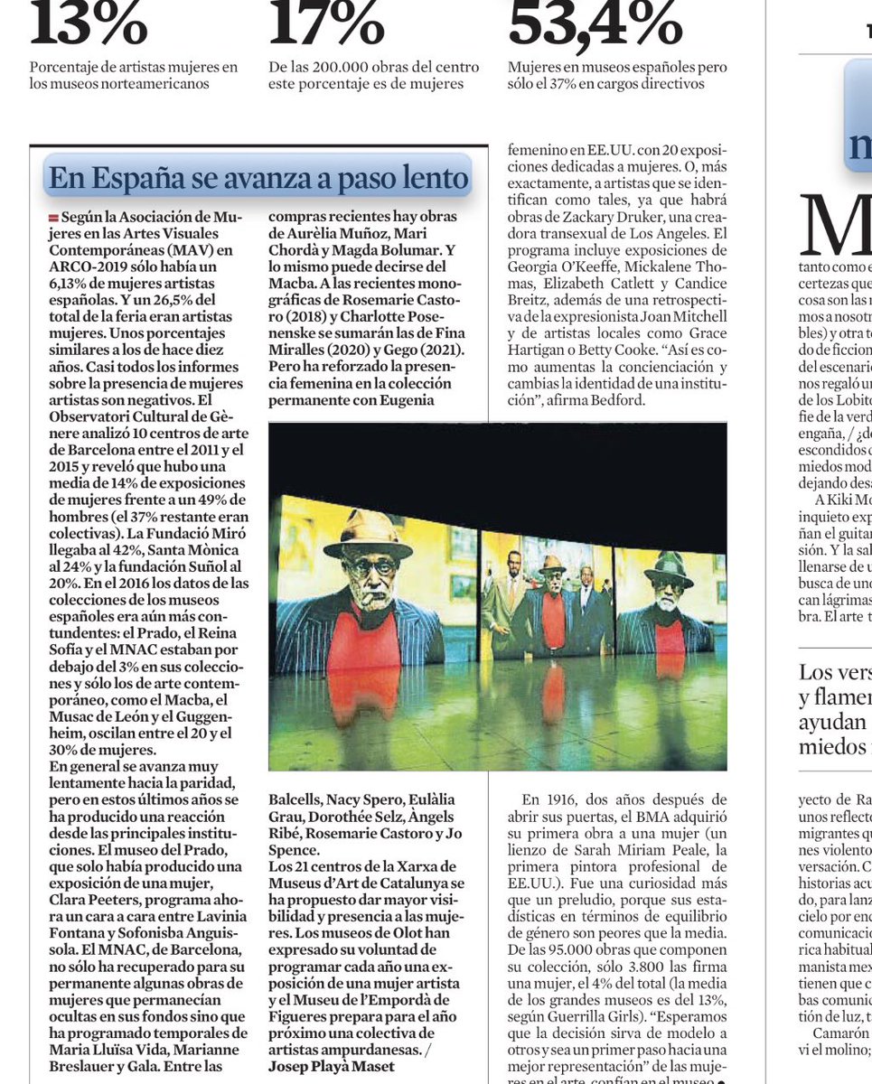 Datos demoledores hablando de arte: las exposiciones de artistas mujeres en los grandes museos americanos no superan el 13%

Y mira en España 👀