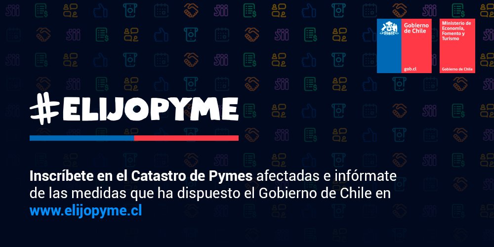 ATENCIÓN #pymes 📢
Hasta el lunes 25/11, 12 horas, estará abierto el 2° catastro para las pymes afectadas y las medidas que ha dispuesto el Gobierno de Chile, entre ellas las que estamos trabajando como #Corfo 💪
Ingresa 👉 elijopyme.cl e inscríbete!
#ElijoPyme
