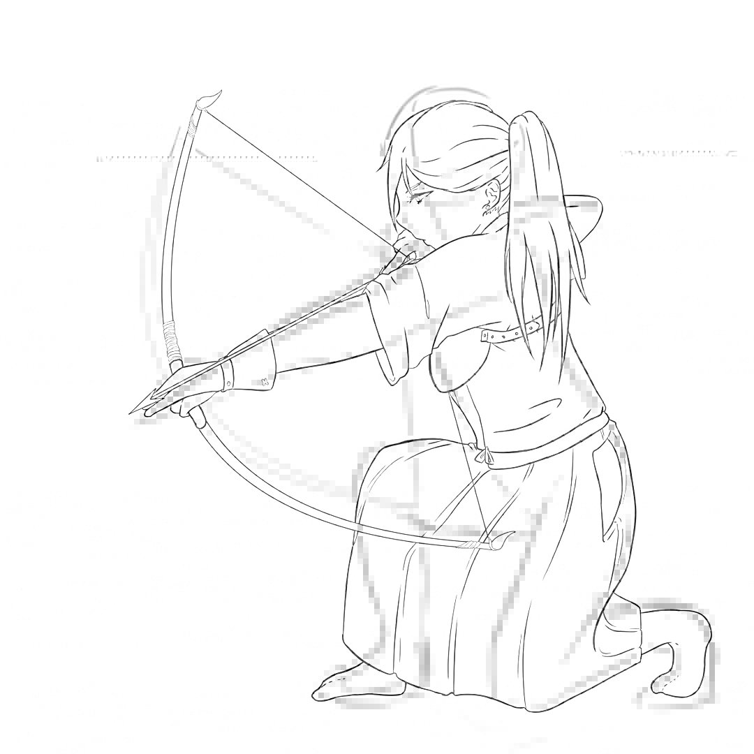 Anime Girl With A Bow And Arrow Drawing 