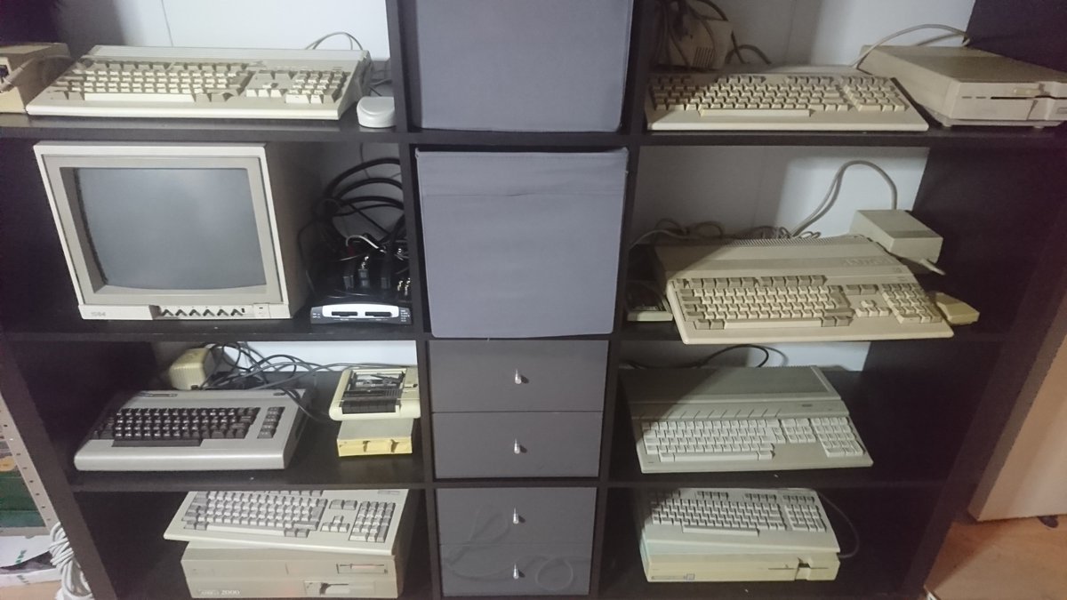 mutetus's tweet photo. Trying to make a display for (not all of) my retro computers and make them easy to operate and connect to one TV. They do look nice as they are though. https://t.co/gb0ad6QoHH
