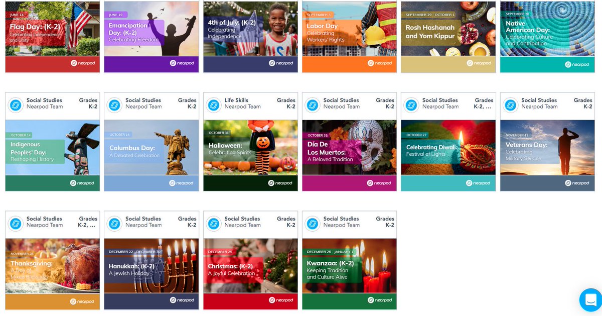 nearpod's tweet image. A2: Nearpod has FREE K-12 culturally responsive holiday lessons. ✨🌎💭 These ready-to-go lessons can be used during any time of the year. Explore our library: bit.ly/2pxheLX #NearpodChat