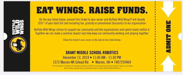 GMS_STEM's tweet photo. Help GMS Robotics raise some funds! Plan your holiday gathering, take a client to lunch, or enjoy your family dinner all while supporting Robotics. Please share! https://t.co/yf9ORvZwvK