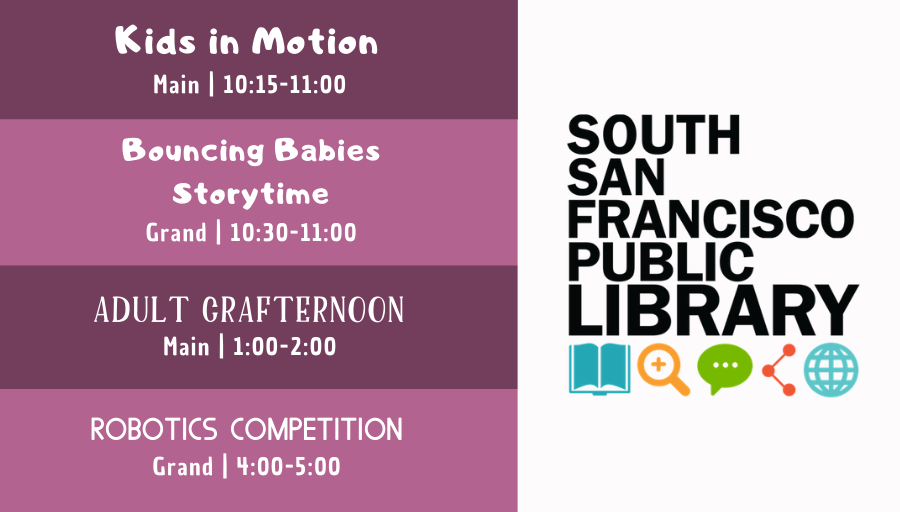 SSFLibrary's tweet photo. Friday's classes and workshops at SSFLibrary! Let's Learn! π https://t.co/iNxb0iwKug
#KidzInMotion #GrossMotorSkills #EarlyLiteracy #BabyStorytime #Crafting #AdultCrafternoon #Robotics #STEMeducation
@CityofSSF https://t.co/nZtqlBN92r