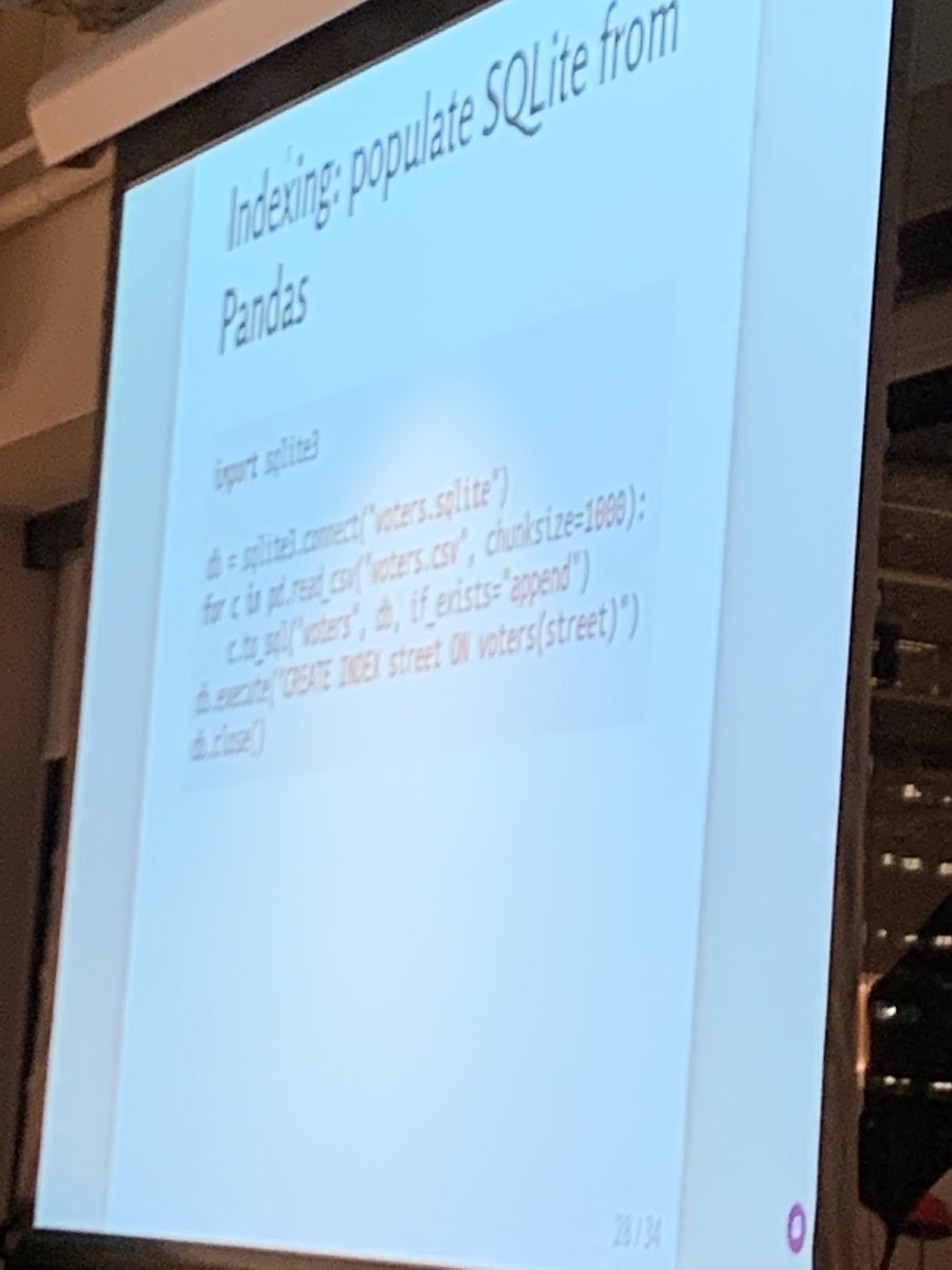 Dan_Kleiman's tweet image. Nice sqlite hack to make reading from csv more efficient @itamarst at #pydataboston