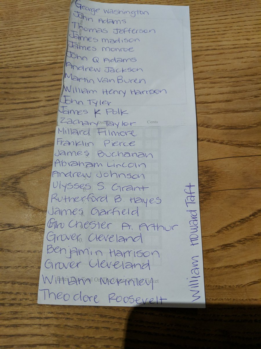What, you don't write down all the presidents in order while you are waiting for someone to meet you for dinner? Okay, maybe that's just me. 
#ranoutofroom
#presidentialtrivia