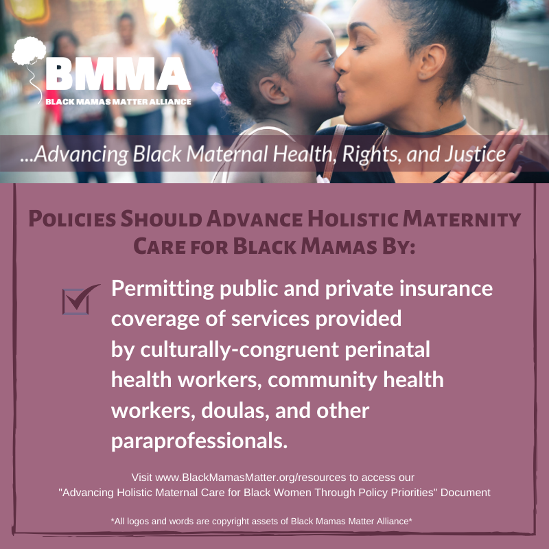 BlkMamasMatter's tweet image. As the discussion continues to evolve around the American vision for #health and #healthcare, here are some priorities from BMMA to help build policy that centers Black Mamas.  #BlackMamasMatter #BlackMaternalHealth