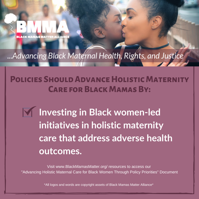 BlkMamasMatter's tweet image. As the discussion continues to evolve around the American vision for #health and #healthcare, here are some priorities from BMMA to help build policy that centers Black Mamas.  #BlackMamasMatter #BlackMaternalHealth