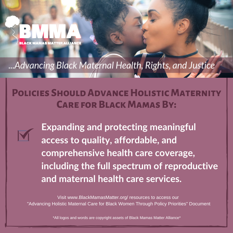BlkMamasMatter's tweet image. As the discussion continues to evolve around the American vision for #health and #healthcare, here are some priorities from BMMA to help build policy that centers Black Mamas.  #BlackMamasMatter #BlackMaternalHealth