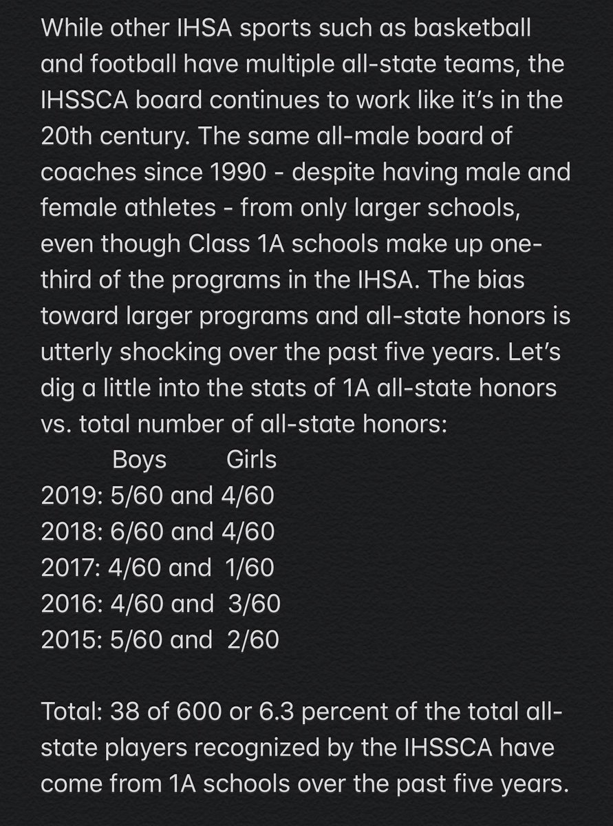 PrepSportsRep's tweet photo. According to @TrustTrost: “The same all-male board from larger schools since 1990, despite the fact #soccer has male and female student athletes and Class 1A schools make up one-third of programs in #IHSA. Time for change with the #IHSSCA.” https://t.co/sSLP8ah2fn