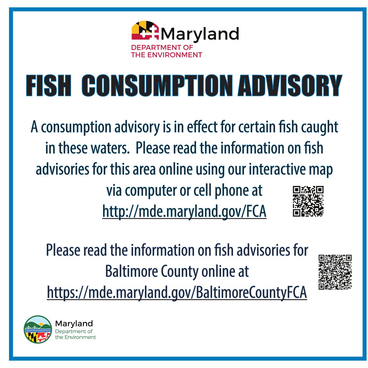If you live on, or use any of the rivers in Eastern Baltimore County, this is VERY IMPORTANT!!! :

Interactive map: mde.maryland.gov/FCA

Information on Fish advisories: mde.maryland.gov/BaltimoreCount…
