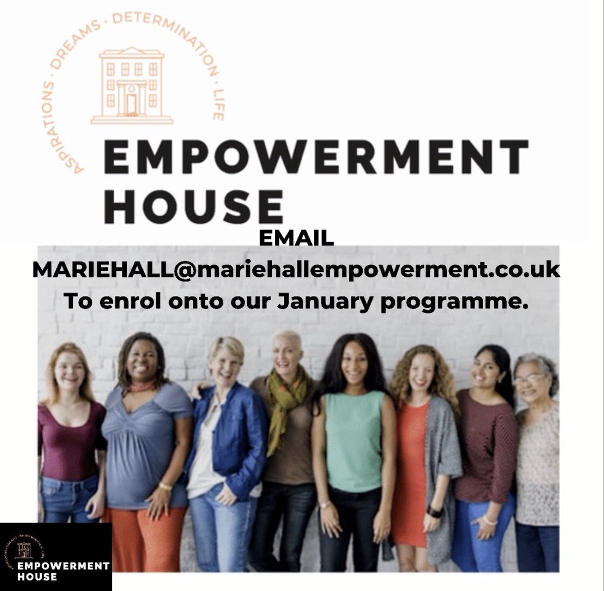 MarieHallEmpowr's tweet photo. Still places left for anybody wanting to enrol onto the January @empowrmenthouse female empowerment programme.

send me an email on mariehall@mariehallempowerment.co.uk if you would like to enrol or request further info.

#ScouseHour
#EMPOWERMENTHOUSE 
#ItsAboutEmpowerment https://t.co/D6GvyIYuBn