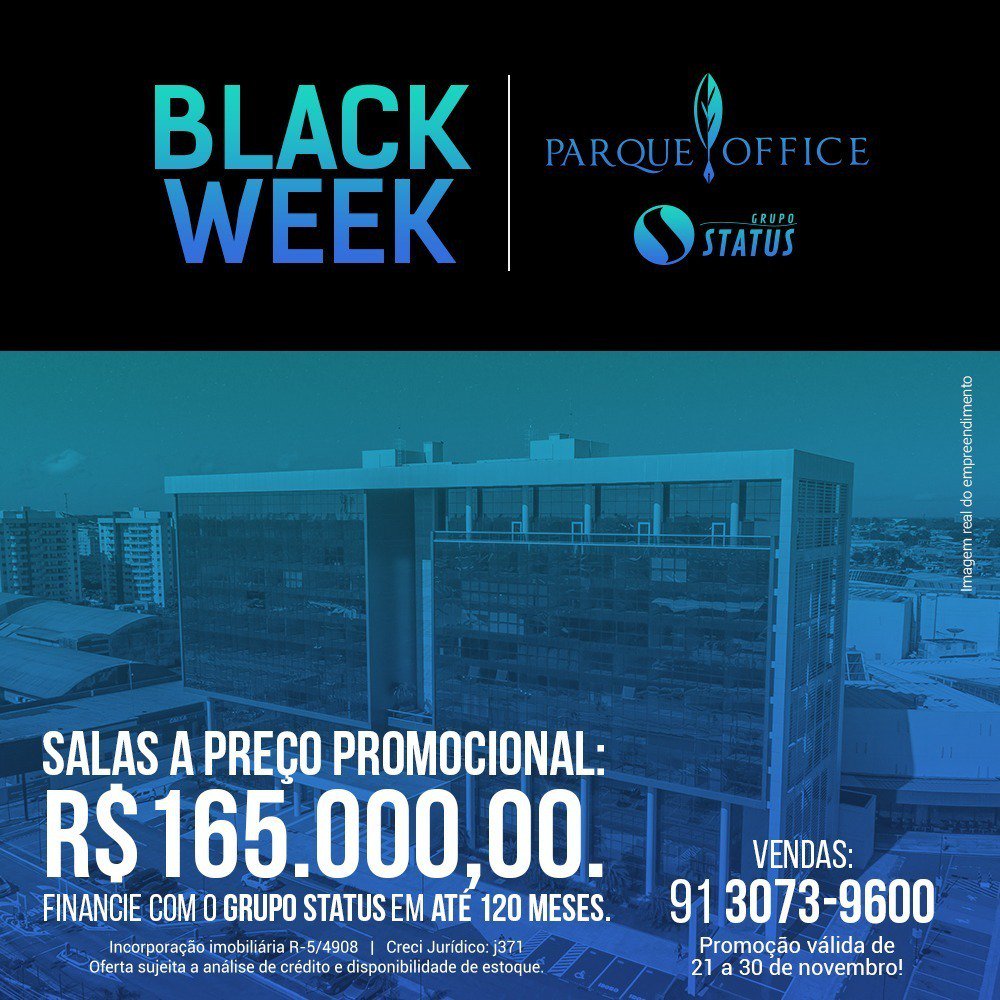 statuseng's tweet photo. No Black Week do PArque Office tem salas a preço promocional de R$165.000,00. Aproveite, é só de 21 a 30 de novembro. E você ainda pode financiar em até 120 meses direto com a construtora.

#ParqueOffice #AugustoMontenegro #GrupoStatus #SalasComerciais https://t.co/JqQdvt2hm9