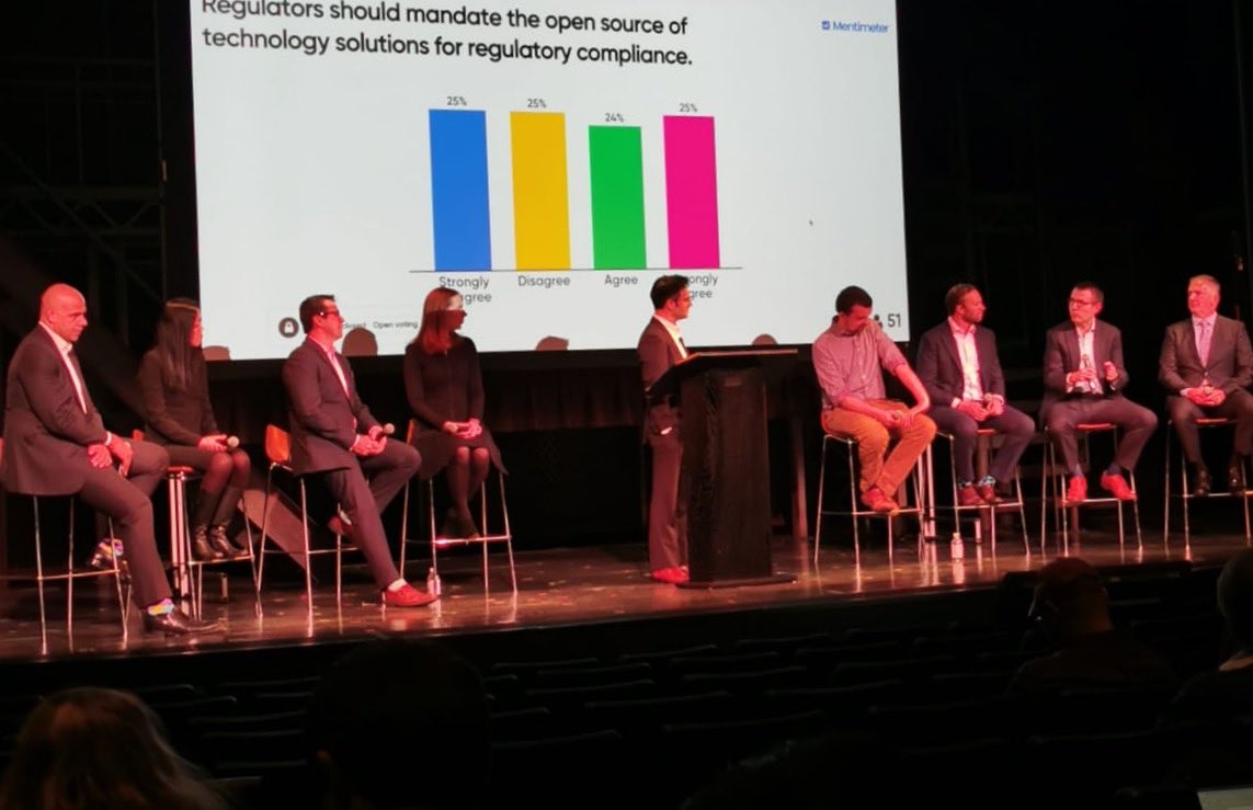 nearform's tweet photo. Regulation of open source in a regulated environment. The debate continues. @FinosFoundation #ossf2019 https://t.co/qqstCd6doE