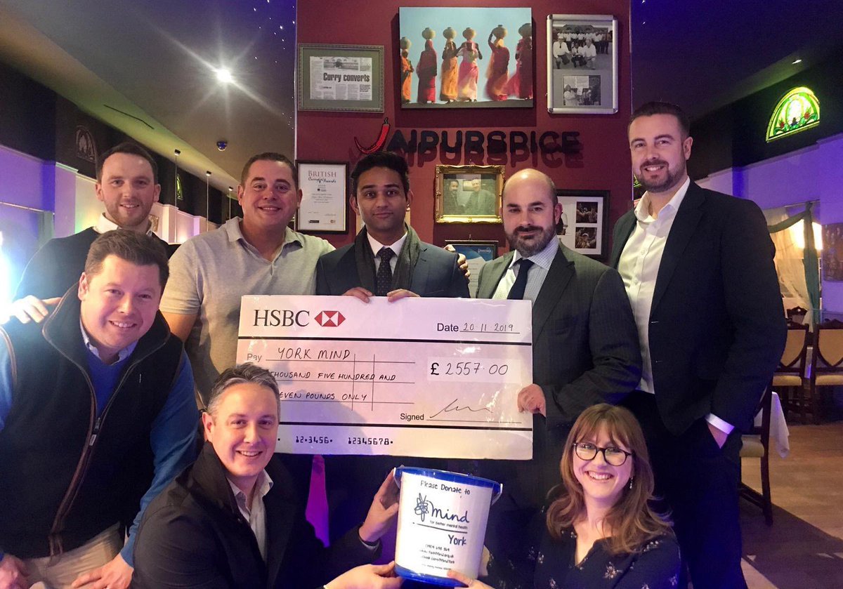 YorkRoundTable's tweet photo. Great night this evening @JaipurSpiceYork presenting a cheque for £2,557 to @TheYorkMind from the monies raised from our 2nd Annual Charity Quiz &amp; Curry Night. Thanks to all who generously supported the event and made this possible! #York #Charity #RoundTable https://t.co/y6Nvl59PzV