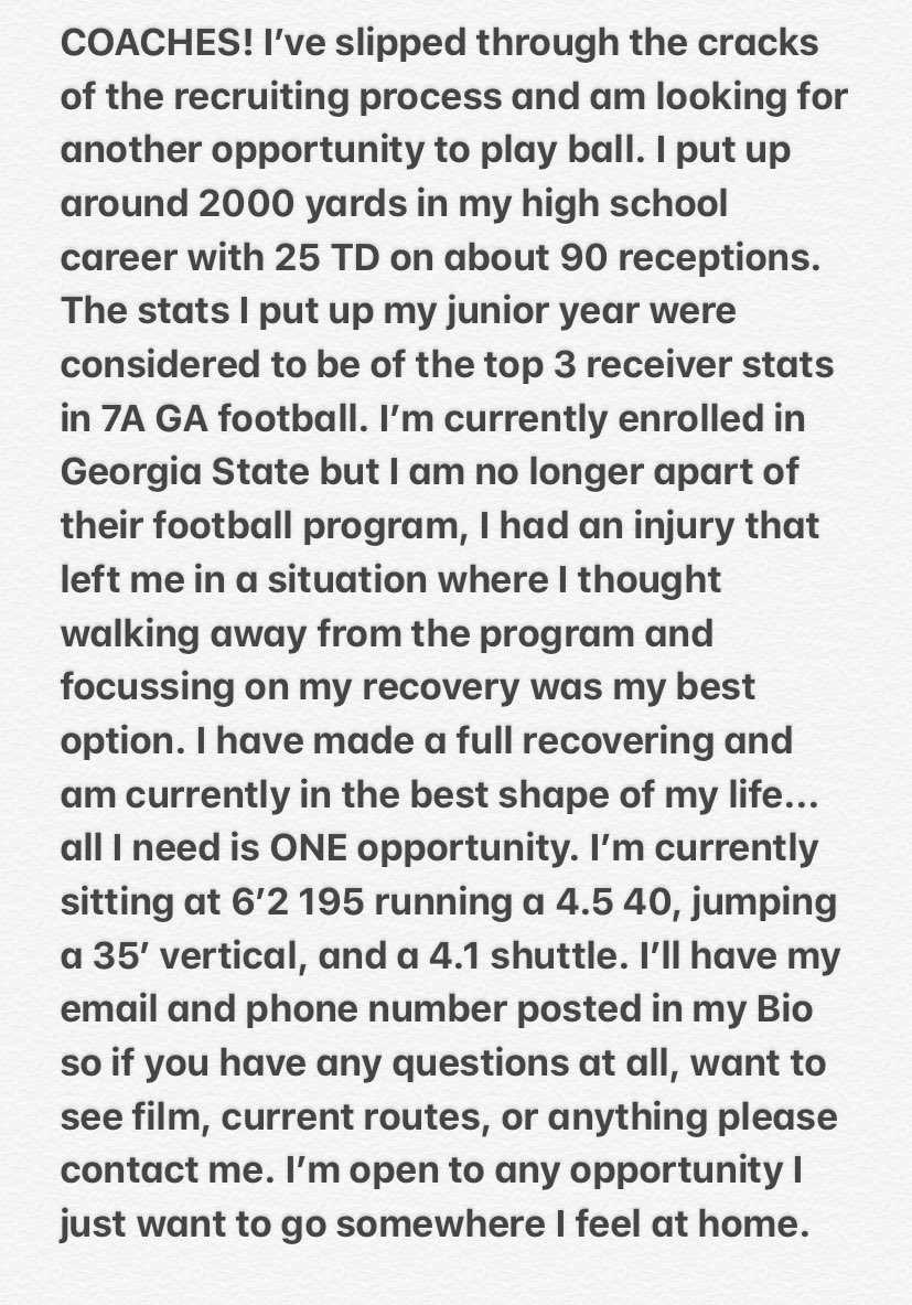 tylergillis99's tweet photo. Open to any opportunity, only need ONE. #GodsPlan https://t.co/OgafiPhliM