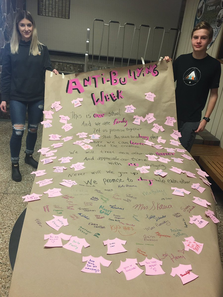 KDHSNews's tweet photo. “We got your back!” 
It’s Anti-Bullying week at KDHS! Staff and students wore pink shirts 👚 today to show our support towards anti-bullying. Thank you to the Character Education Committee for organizing this week’s activities! #Cavalierkind https://t.co/KzpV5CuQCr