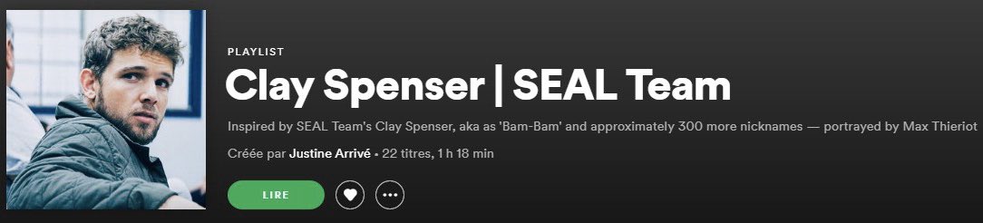 SEAL Team France 🇫🇷⚓️💟 (@sealteamfrance) on Twitter photo Over the past few weeks, my BFF and I created 4 different playlists, each of them assigned to one of Bravo Team’s member. I’ll be posting and RTing all 4 of them tonight, please subscribe and don’t hesitate to drop any suggestions in the comments 🤓 #SEALTeam <a href="/SEALTeamWriters/">SEAL Team Writers</a> Over the past few weeks, my BFF and I created 4 different playlists, each of them assigned to one of Bravo Team’s member. I’ll be posting and RTing all 4 of them tonight, please subscribe and don’t hesitate to drop any suggestions in the comments 🤓 #SEALTeam <a href="/SEALTeamWriters/">SEAL Team Writers</a>