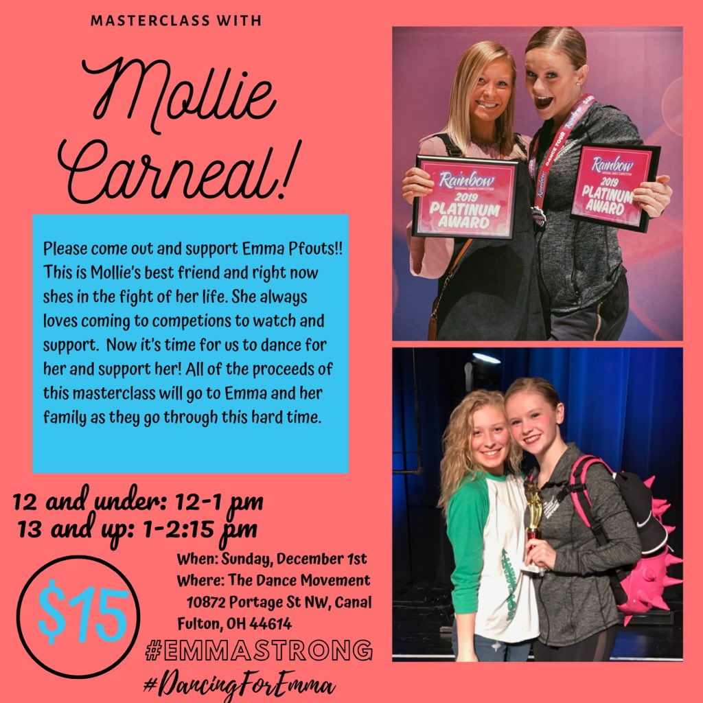 Shaecarneal's tweet photo. If anyone is interested in coming to this amazing dance class. All proceeds go to Emma and her family! Open to ALL dancers. β€οΈβ€οΈ
#EmmaStrong
#DancingForEmma https://t.co/cinm4qxSR0