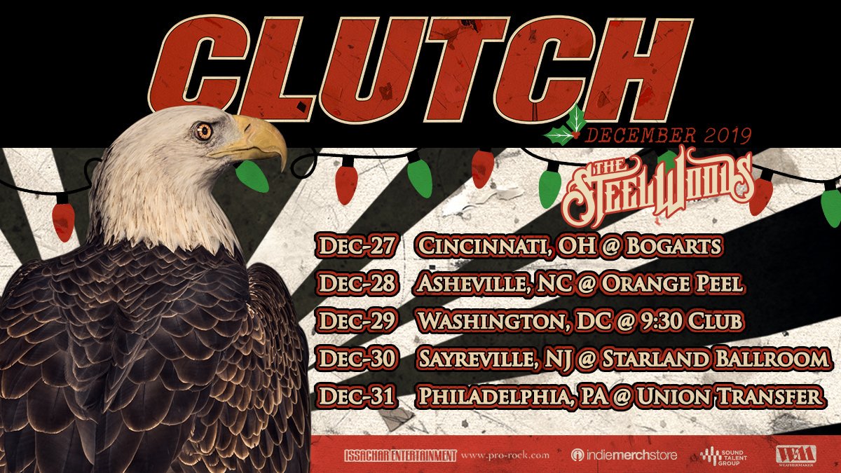 clutchofficial's tweet photo. Clutch's annual run of dates between Christmas and New Year's Eve. Support - The Steel Woods and Damon Johnson. Only exception will be at the Ashville, NC show where Tyler Bryant will have the opening slot instead of Damon Johnson.
Get your tickets now
https://t.co/ssr8DvgxUa https://t.co/kb2VYl9f1d