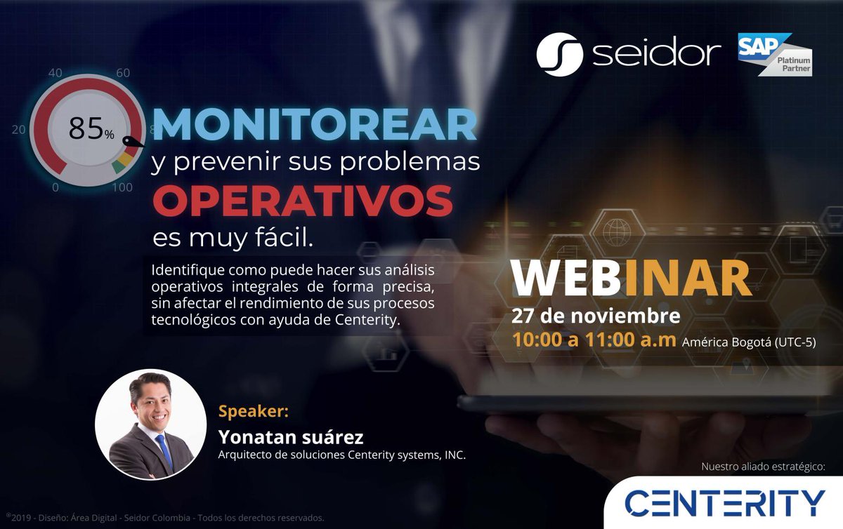 Learn how to monitor your company's processes accurately and easily. @Seidor invites you to join a Webinar on November 27th. Don't miss this opportunity! Sign up 👉 bit.ly/35lQopn #SeidorColombia #Digitalization #SAP
