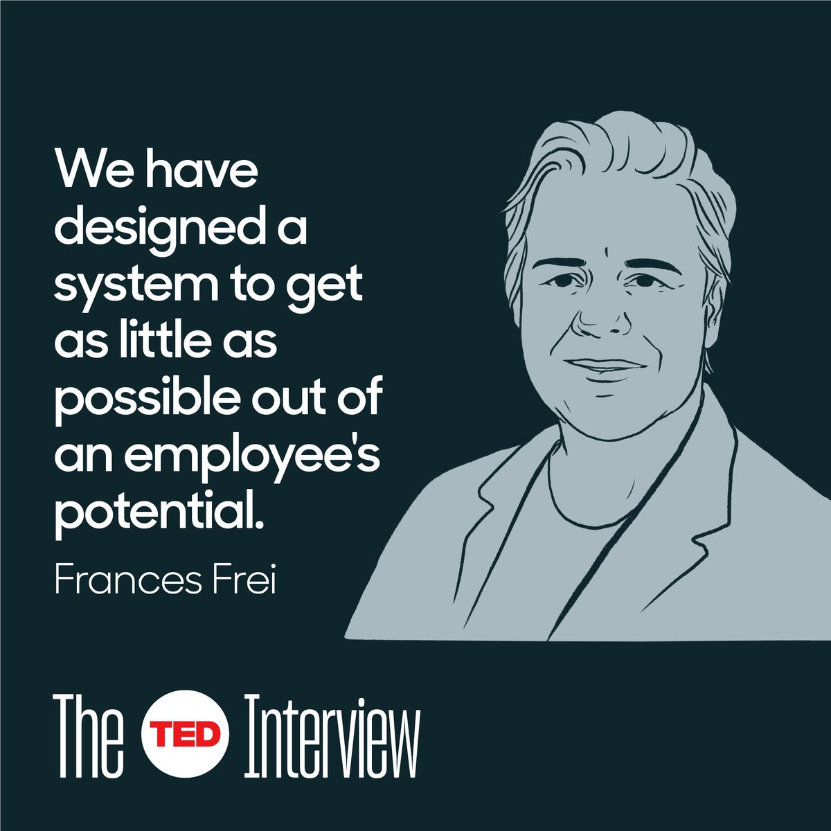 TEDTalks's tweet photo. Frances Frei made a career going into companies with toxic work environments and transforming them into healthy, inclusive spaces. In this episode of #TheTEDInterview she shares how work culture can transform a company. Listen on Apple Podcasts: https://t.co/EIwQ5EI2wR https://t.co/O3htb7NslW